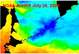 NOAA赤外画像による2006年7月28日表面水温分布