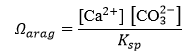 Ω_arag = [Ca2+] [CO3 2-] / K_sp